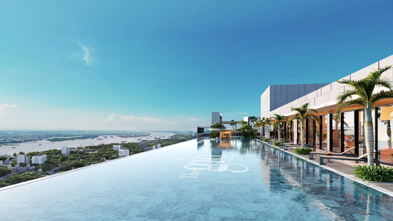 Hệ thống tiện ích như hồ bơi vô cực tại tháp Gió Đông nâng tầm trải nghiệm sống thượng lưu cho cư dân.